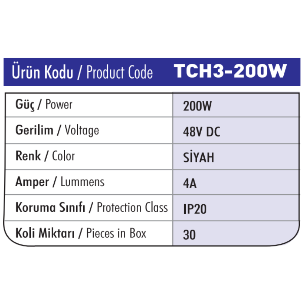 TC-TH SERİSİ 48V TRAFO 4A 200W